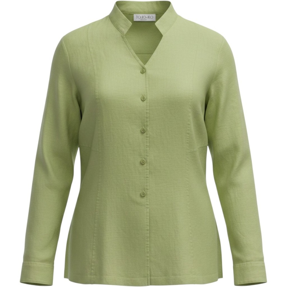TOTOnKO Woman 100% Linen Button Down Shirt Chartreuse Green Plus Size 1X